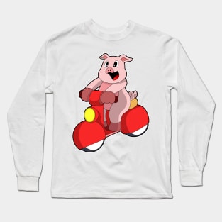 Pig as Biker with Scooter Long Sleeve T-Shirt